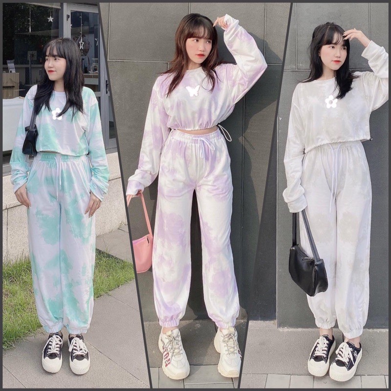 Set Loang 3D Áo CropTop Jogger Loang Ảnh Thật