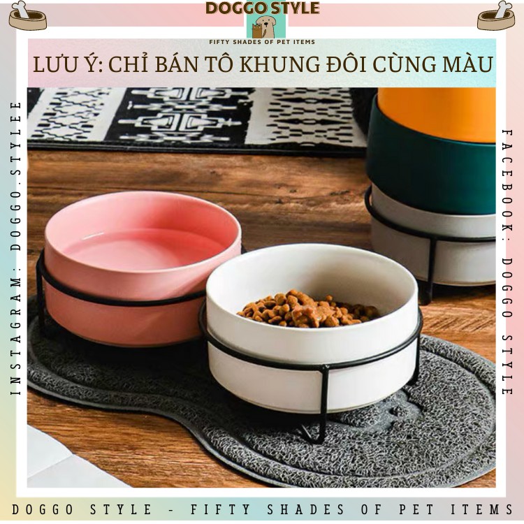 Bộ Bát Ăn Đôi Chống Gù Trơn Trượt Cho Chó Mèo DOGGOSTYLE Kèm Khung Sát Chất Liệu Sứ Dung Tích 400ml 850ml