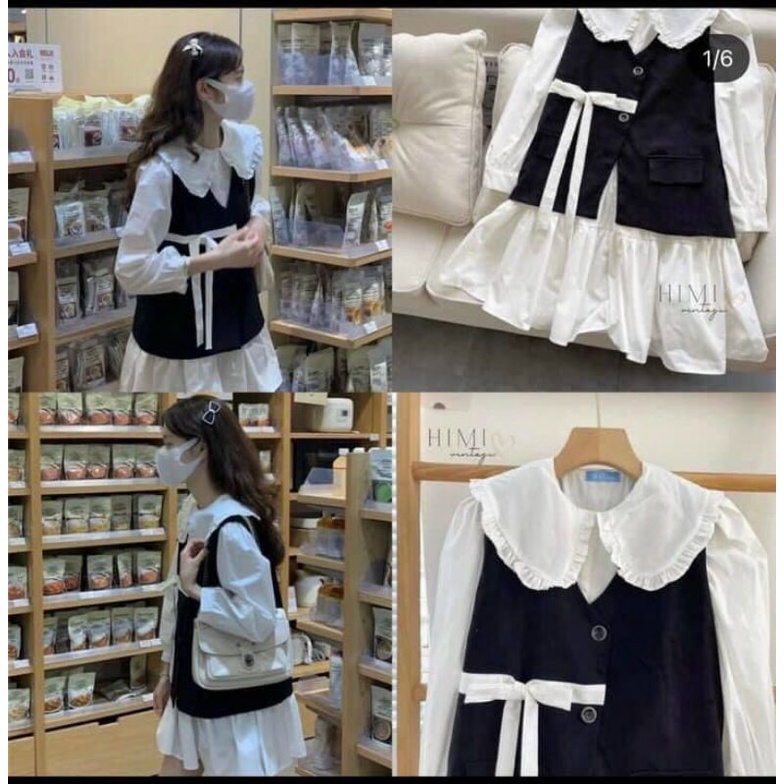 Sét váy kèm áo ghile hottrend phong cách Hàn Quốc dành cho nữ | BigBuy360 - bigbuy360.vn