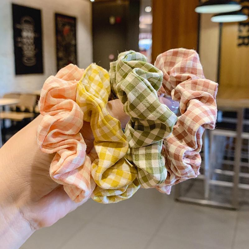 Dây Buộc Tóc Họa Tiết Ca Rô Phong Cách Vintage Hàn Quốc Cho Nữ