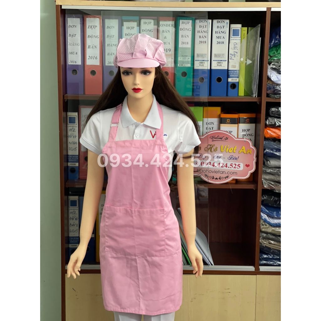 Combo Nón+ Tạp dề yếm dùng trong phục vụ, pha chế màu hồng nhạt
