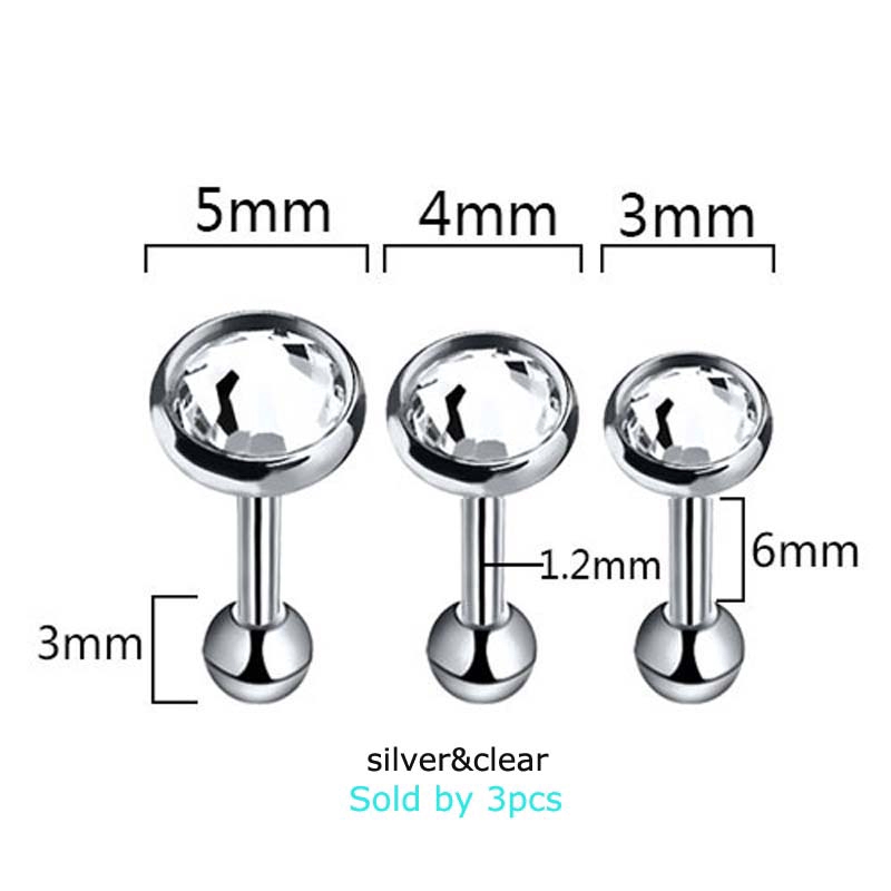 Set 3 khuyên tai xỏ lỗ trang trí đá nhân tạo độc đáo đẹp mắt
