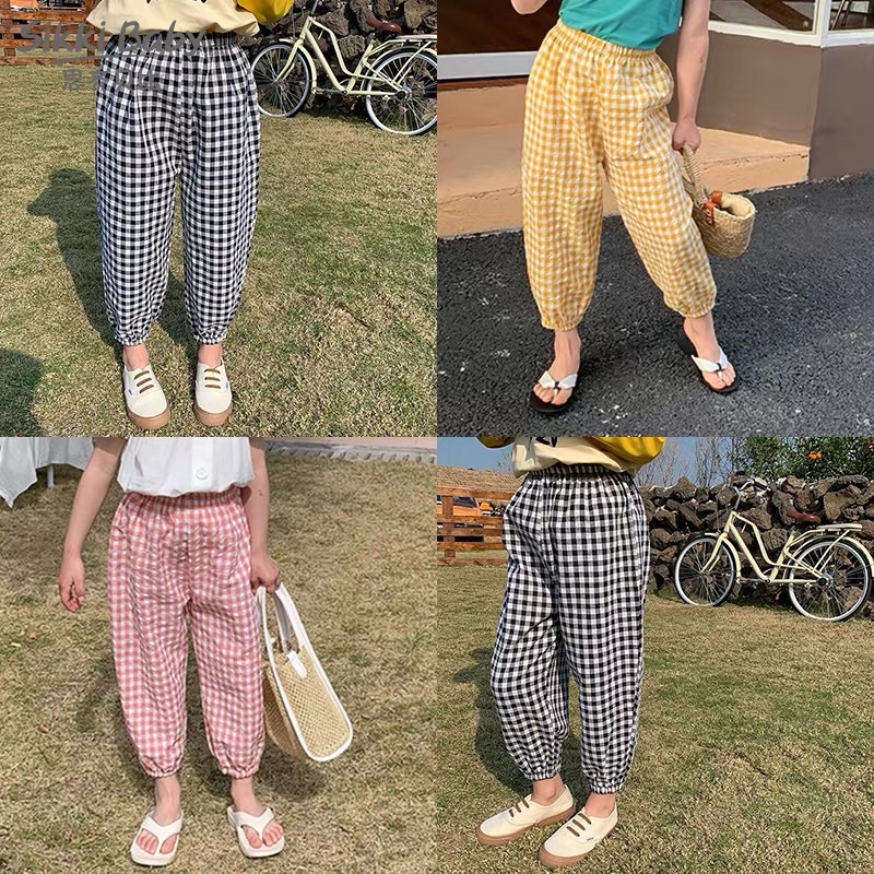 Quần dài kẻ caro phong cách Hàn Quốc cho bé trai bé gái chất mát