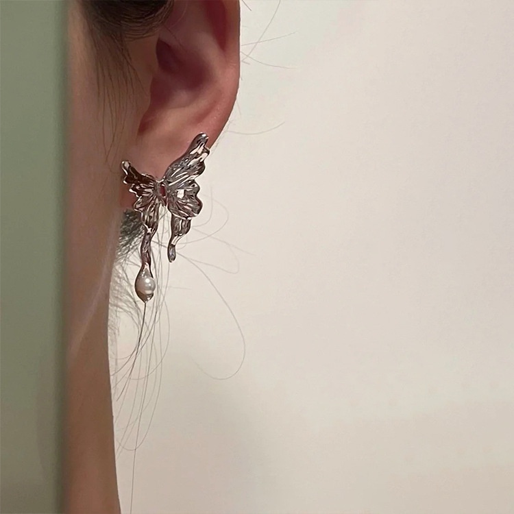 Bông Tai Dạng Lỏng Hình Bướm Đính Ngọc Trai Phong Cách Harajuku 19A1738