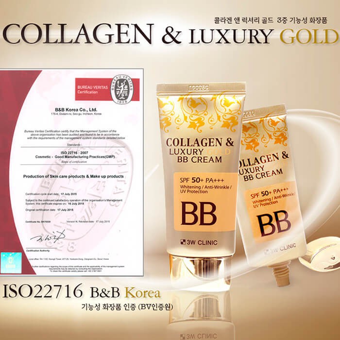 KEM NỀN TRANG ĐIỂM 3W CLINIC COLLAGEN LUXURY GOLD BB CREAM - 7502