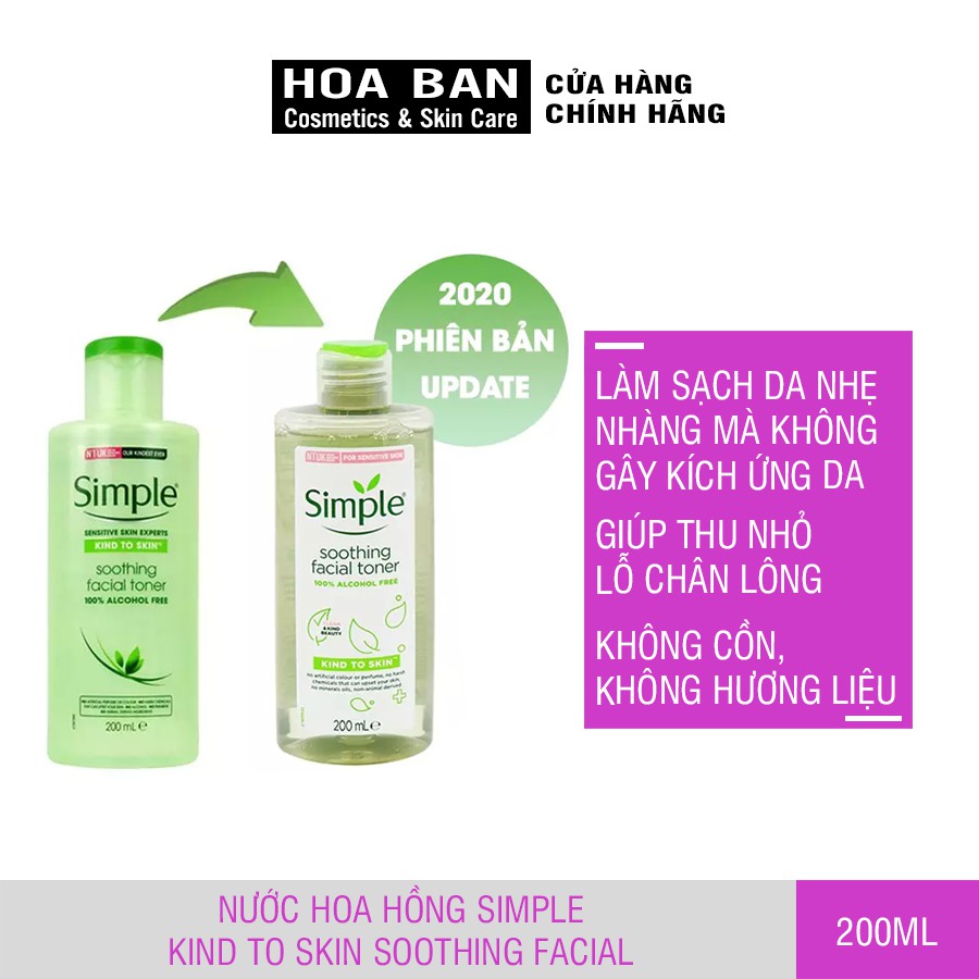 NƯỚC HOA HỒNG SIMPLE Toner 200ml - làm dịu và cân bằng độ ẩm cho da - lành tính không chứa cồn - Hoa Ban Cosmetic | BigBuy360 - bigbuy360.vn