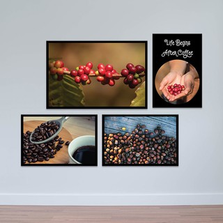 Bộ 4 tranh cho quán cà phê “Khởi đầu ngày mới” | Tranh hạt cafe W4240