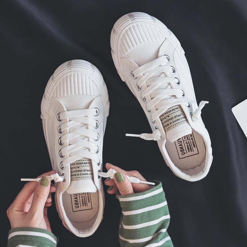 Giày sneaker vải canvas màu trắng mẫu 2019 phong cách Harajuku xu hướng mùa thu cho học sinh nữ