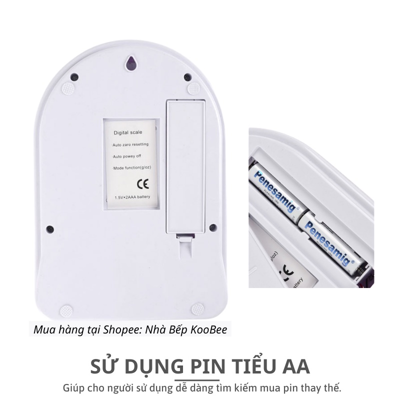 Cân điện tử nhà bếp mini định lượng 1gram đến 10kg - Cân thực phẩm cao cấp bản tiếng anh KooBee (NB47)