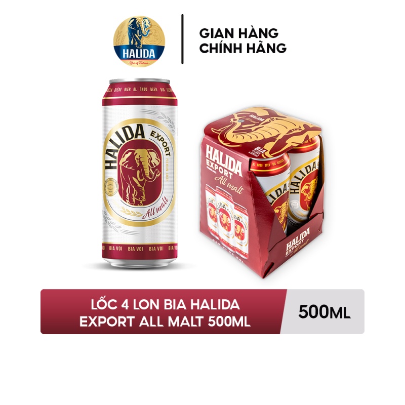 [Mã BMBAU50 giảm 7% đơn 99K] Lốc 4 lon bia Halida Export All Malt 500ml (4x500ml)