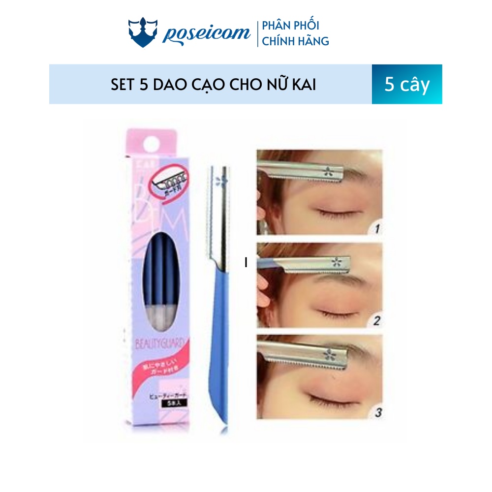 Set 5 Dao Cạo Lông Mày Lưỡi Thép Có Màng Bảo Vệ Kai Kazor BTM Beauty Guar