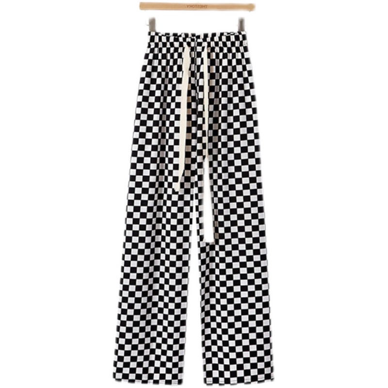 Quần Dài Lưng Cao Ống Rộng Sọc Ca Rô Đen Trắng Thời Trang 2022 Cá Tính Cho Nữ