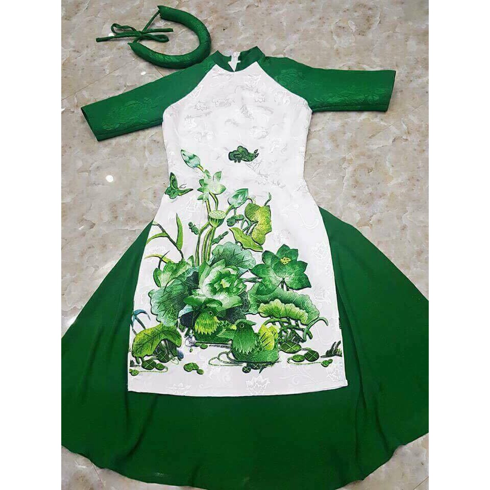 Combo áo dài cách tâm gấm cao cấp, phối lụa tằm mềm mịn, siêu đẹp có sz 1-10 tương đương bé 7-35kg >>