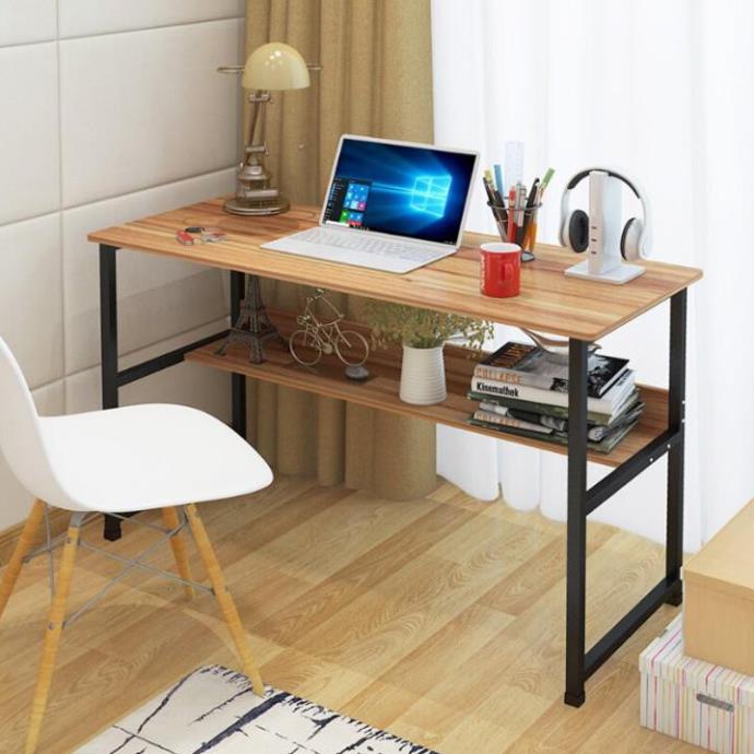 Bàn làm việc có giá lửng, Khung Thép Đen Tĩnh Điện, Mặt Gỗ MDF Dễ Dàng Lắp Ghép Di Chuyển tiện lợi