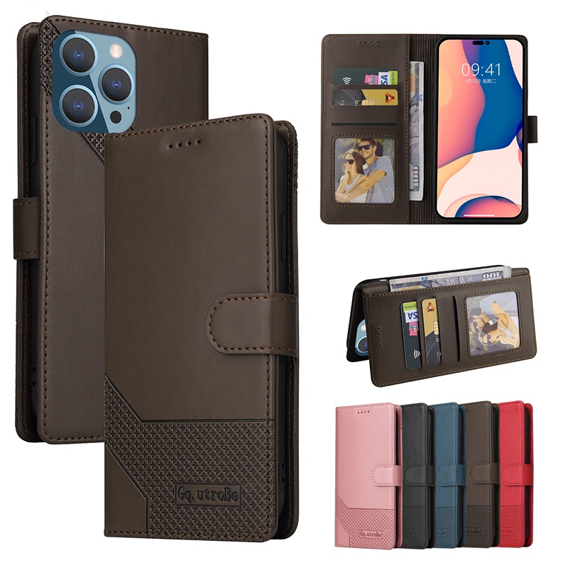 Bao Da Điện Thoại Nắp Lật Kèm Ngăn Đựng Thẻ Khóa Nam Châm Cho IPhone 14 13 12 Mini Plus Pro Max Vỏ