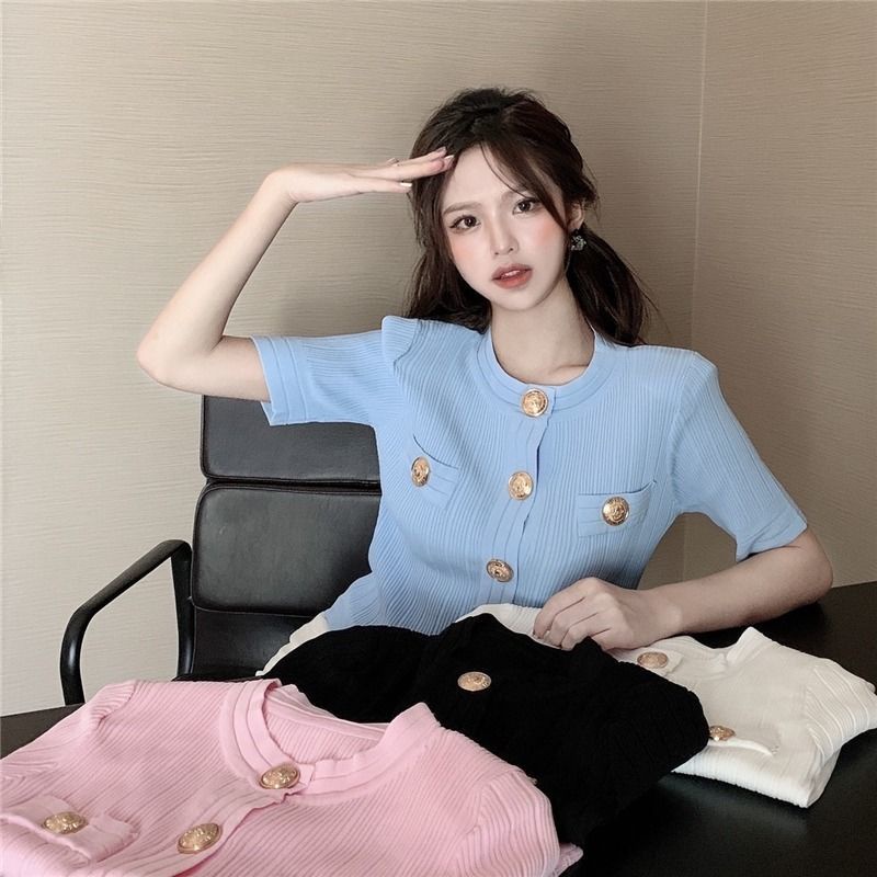 Áo thun tay ngắn chất liệu lụa lạnh phong cách retro thời trang mùa hè cho nữ