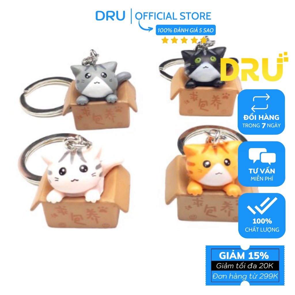 Combo 4 Móc Khóa Mèo Con Ngồi Hộp Đáng Yêu