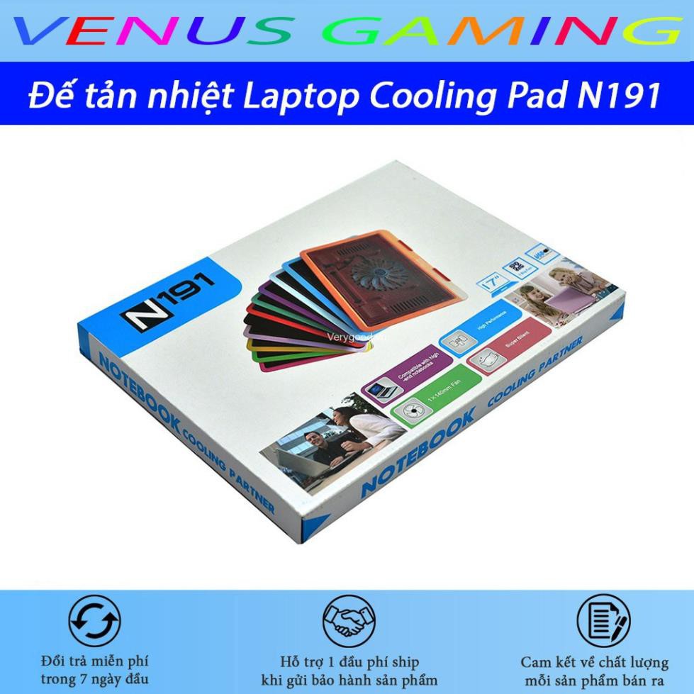 Đế làm mát Laptop Cooling Pad N191 - 14 inch, cực mát, đèn led, đế nghiêng 15 độ