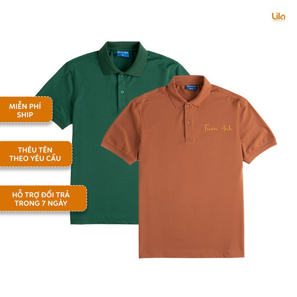 Áo POLO nam nữ đôi THÊU TÊN màu ĐẶC BIỆT vải cá sấu COTTON giữ form bền bỉ, chống nhăn, thời trang áo đôi - LILA