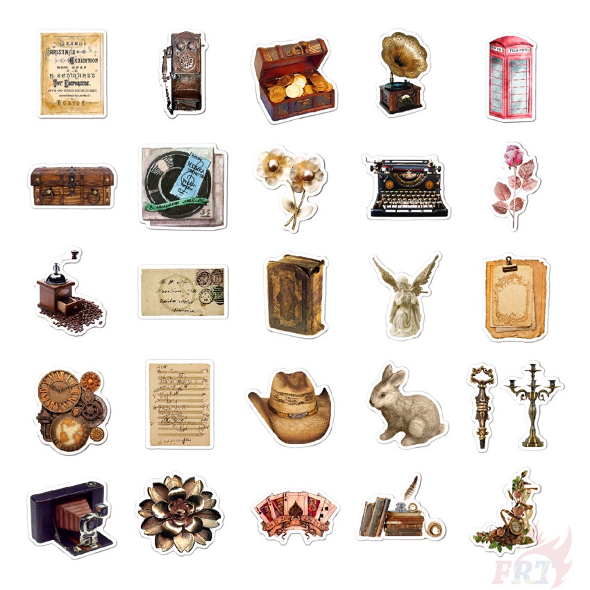 Bộ 100 Cái/Bộ ❉ Miếng Dán Trang Trí Phong Cách Retro Độc Đáo ❉ Sticker Dán Tường Chống Thấm Nước Thời Trang