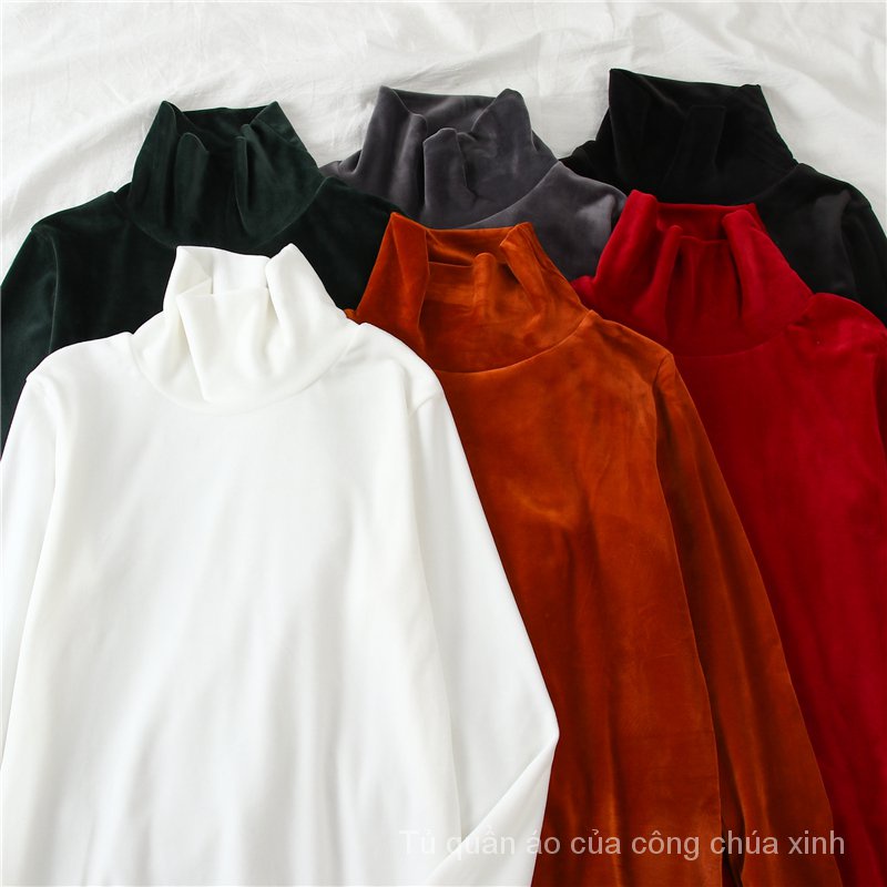 Áo Kiểu Tay Dài Cổ Lọ Chất Nhung Dày Dặn Giữ Ấm Thời Trang Xuân Thu Cho Nữ