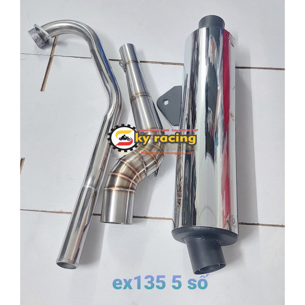 Combo cổ pô 2 khúc inox kèm lon pô CBR gắn cho xe Ex135 5 số (khúc đá cao)