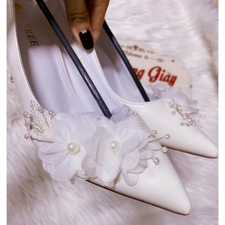 GIÀY CƯỚI HOA PHỐI NGỌC HANDMADE( hàng thiết kế thủ công khách chắc lấy mới đặt giúp shop)