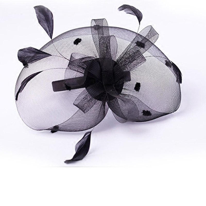 Băng Đô Cài Tóc Phối Lưới Đính Lông Vũ Hóa Trang Dễ Thương Cho Nữ