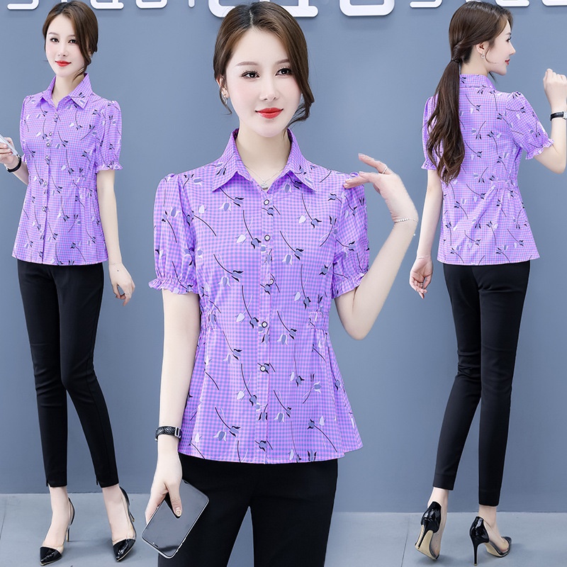 Áo Sơ Mi Chiffon Tay Ngắn Dáng Ôm In Họa Tiết Hoa Thời Trang Mùa Hè Hàn Quốc 2022 Cho Nữ