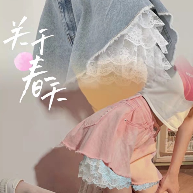 Quần đùi denim lưng cao phối quần ren bên trong mẫu 2022 thời trang mùa hè dành cho nữ (Có bán lẻ)