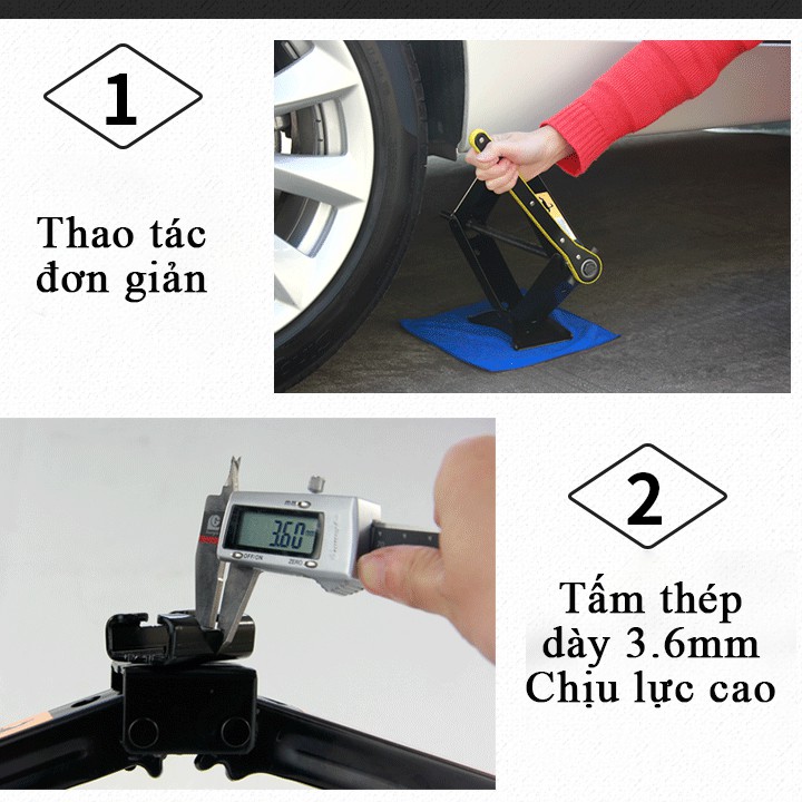 Bộ kích nâng gầm ô tô, xe hơi, SUV 2.5 tấn chất liệu thép cán nguội (1 cờ lê + 1 kích)