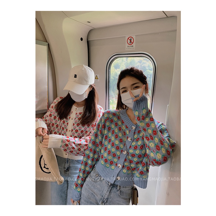 SUXI Áo Khoác Cardigan Cổ Tròn Tay Dài In Họa Tiết Hoa Thời Trang Mùa Thu Mới Cho Nữ