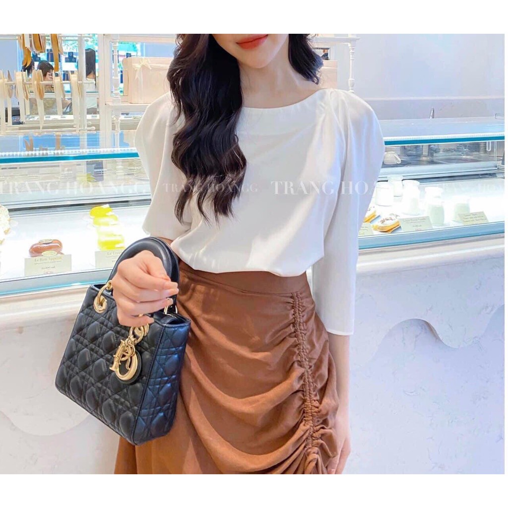 SET ÁO SƠ MI TRẮNG ĐŨI MIX CHÂN VÁY NÂU RÚT DÂY CHO NỮ - ÁO ĐŨI TRẮNG ULZZANG