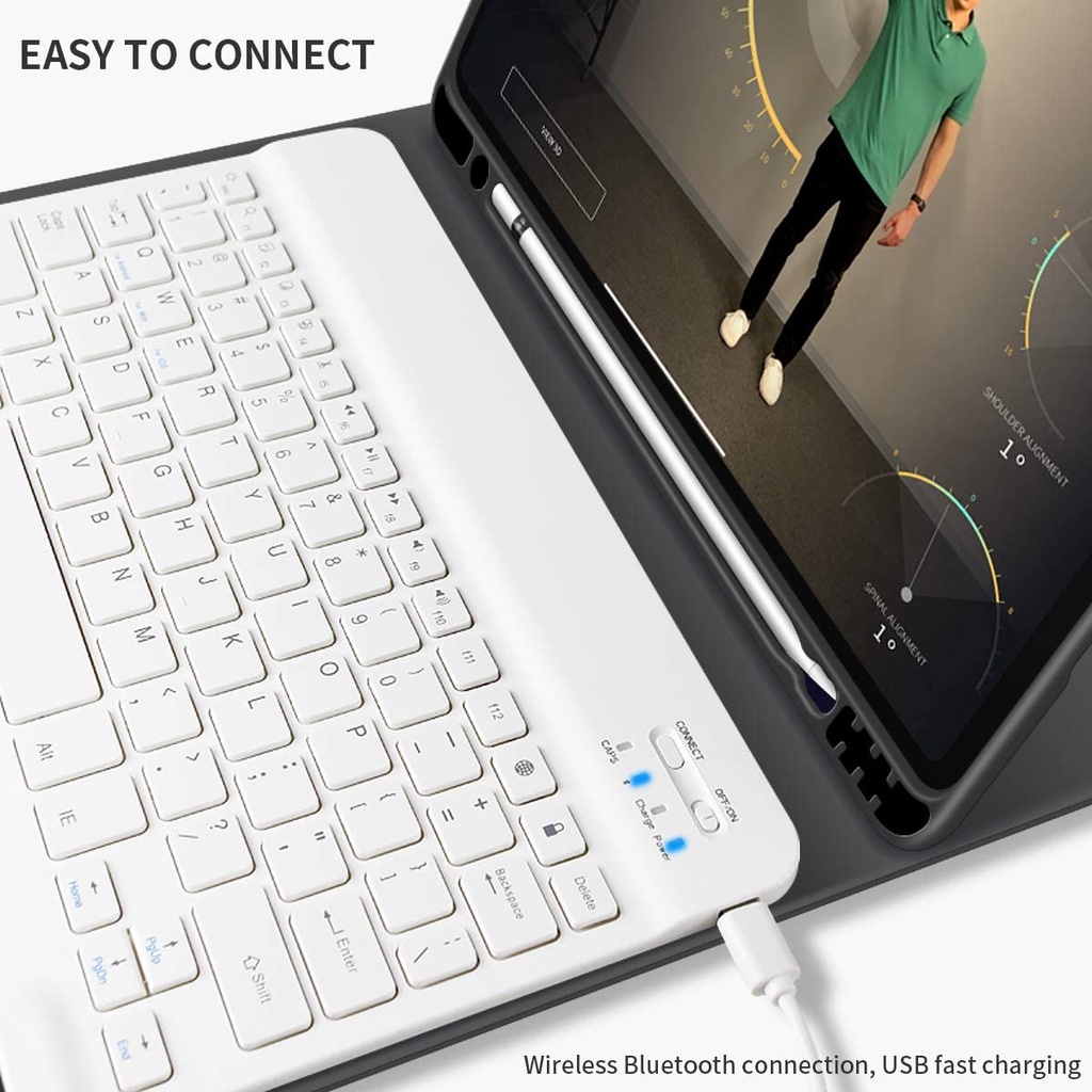Bao Da Máy Tính Bảng Kèm Bàn Phím Bluetooth Không Dây &amp; Ngăn Đựng Bút Cho iPad 2022 / 5 / 6 / 710.2 pro11pro12.9 2018 air1air2air3 10.5 mini5 / 4 Ốp