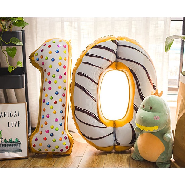 Bóng số sinh nhật họa tiết bánh donut, bóng số sinh nhật họa tiết đủ màu size to đẹp cao 80cm