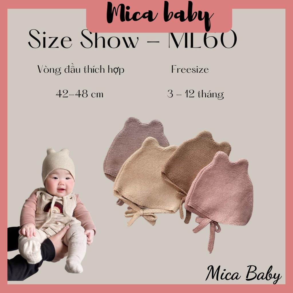 Mũ nón len màu trơn dây buộc dễ thương cho bé  Mica baby ML60