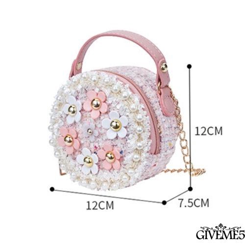 Túi đeo chéo hình tròn họa tiết hoa cho bé gái