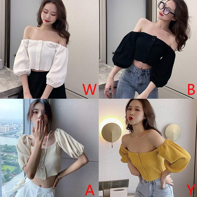 Áo croptop dệt kim tay lửng màu trơn phong cách Hàn Quốc gợi cảm cho nữ