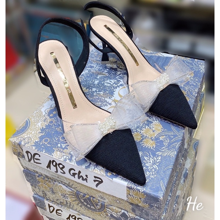 Sandal cao gót nơ lưới mẫu mới hàng cao cấp fullbox