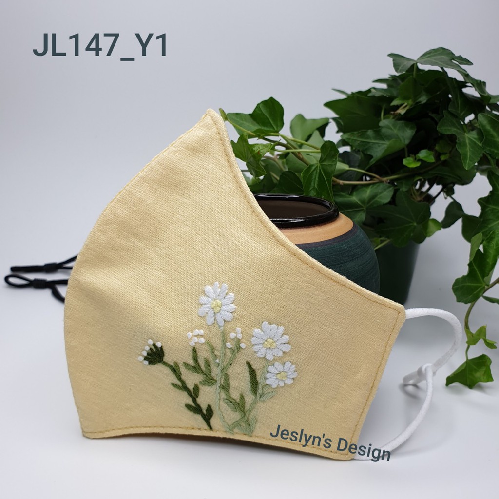 Khẩu trang thêu tay vải linen JL147 | BigBuy360 - bigbuy360.vn