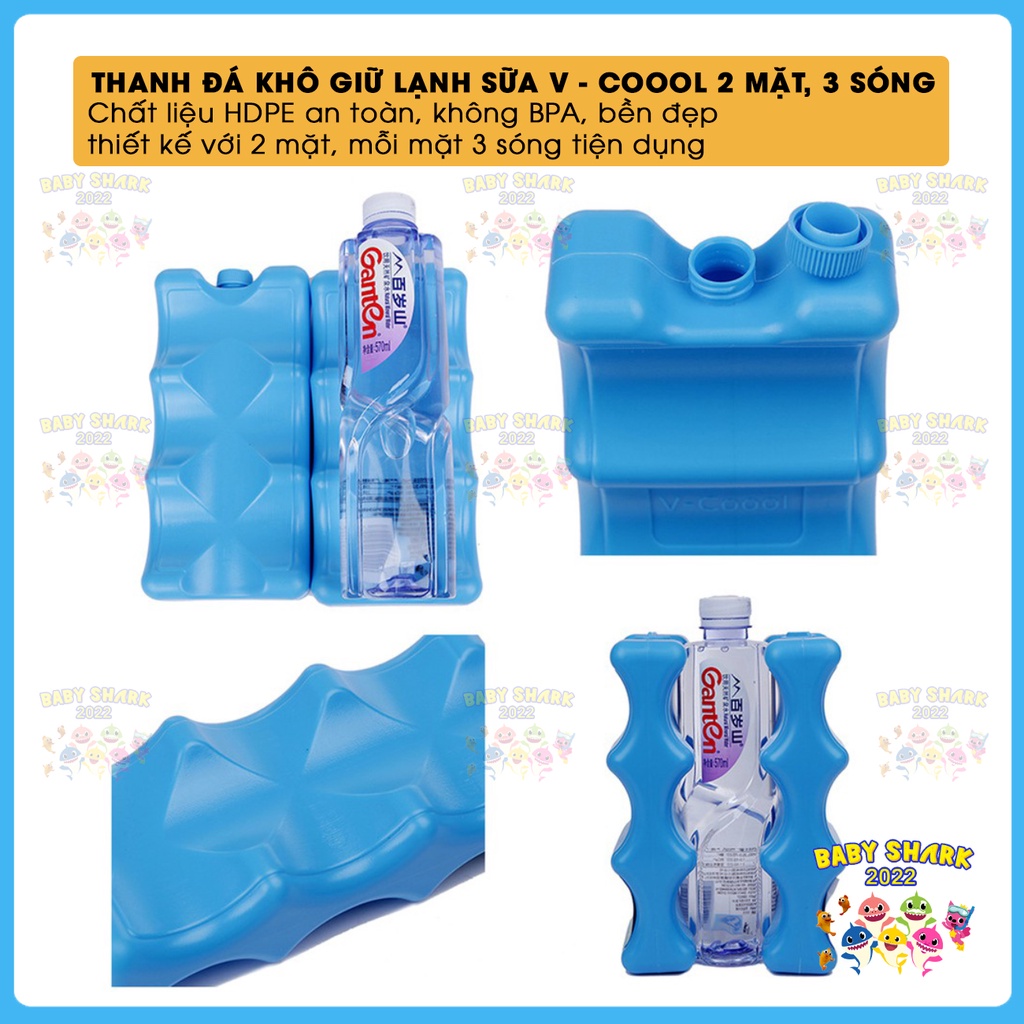Thanh đá khô giữ lạnh sữa V-coool [2 mặt, 3 sóng, giữ sữa lên đến 16 giờ] (1 thanh)