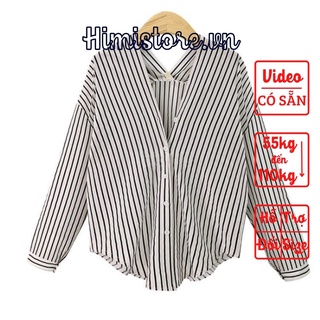 [CÓ SẴN] ÁO SƠ MI KIỂU BIGSIZE NỮ FORM CỔ VY DÀI TAY NỀN TRẮNG KẺ SỌC THỜI TRANG - HIMISTORE - HM338