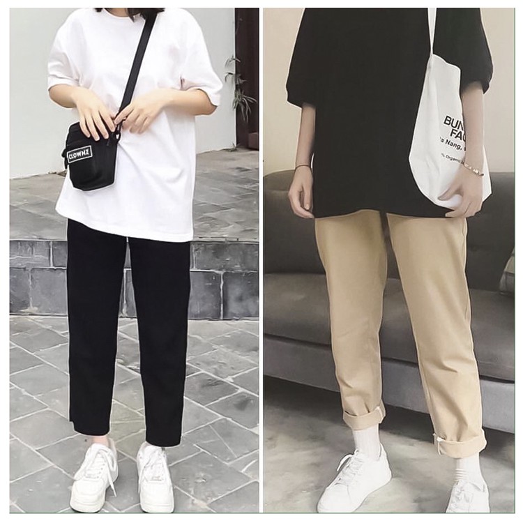 Quần Baggy Kaki - Ống suông 3 màu Đen - Be Sữa - Nâu. Form Unisex Nam Nữ [VIDEO + ẢNH THẬT]