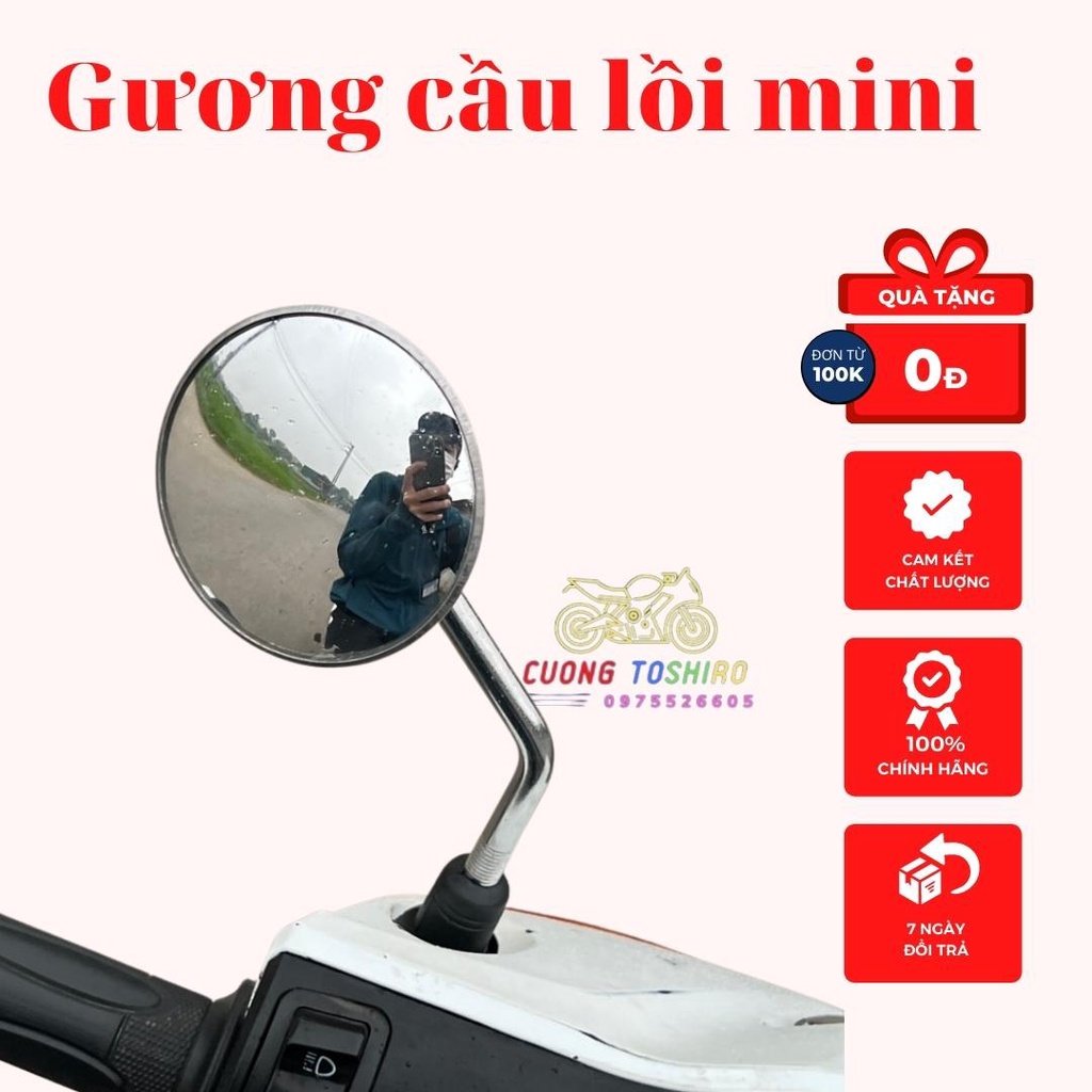 Gương cầu lồi nhỏ gọn gắn xe máy lắp cho mọi dòng xe chân 10mm màu xanh đen trắng đỏ trang trí xe cuongtoshiro