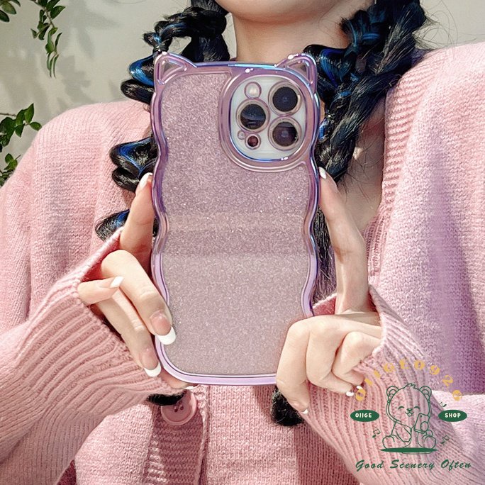 Ốp Điện Thoại TPU Mạ Điện Hình Tai Mèo Màu Tím Đậm Cho Iphone 13 12 11 Pro Max Xs Max Xr 8 7Plus