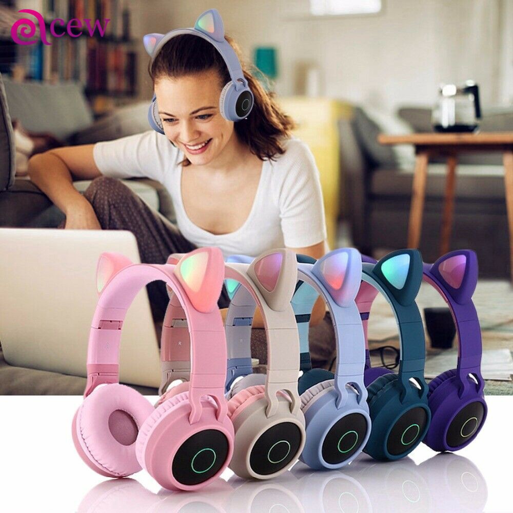 Tai nghe mèo Bluetooth không dây cực đáng yêu, có đèn LED nháy, micro, âm thanh sống động | BigBuy360 - bigbuy360.vn