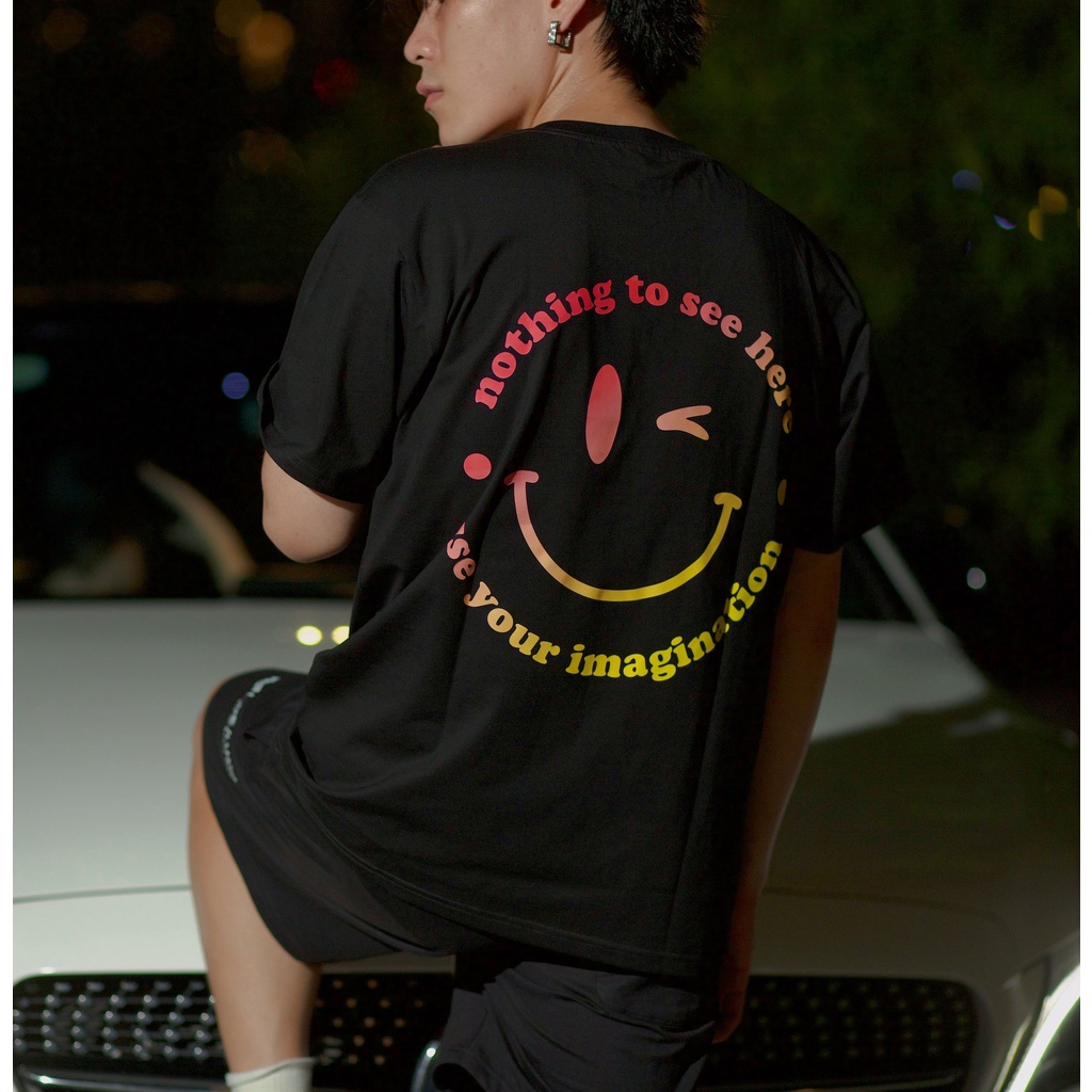 Áo thun LAEMAO chất liệu cotton tay lỡ form oversize SMILEY