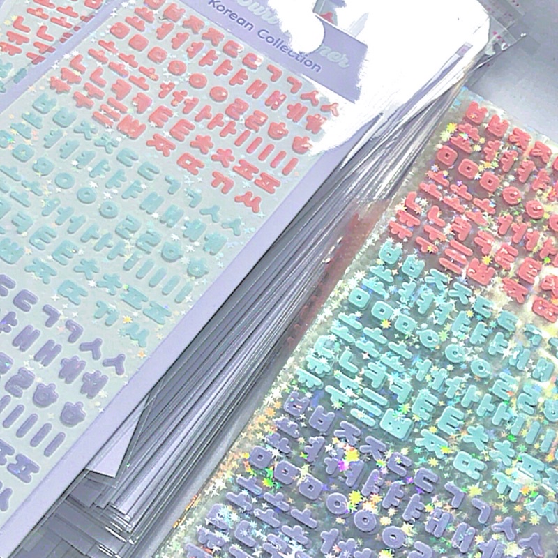 STICKER TIẾNG HÀN LẤP LÁNH  Sticker chữ cái Tiếng Hàn 2 phân loại màu pastel
