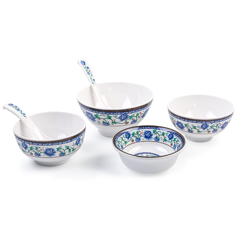 Bộ Chén Dĩa Bằng Nhựa Melamine Màu Xanh Và Trắng Cho Nhà Hàng Khách Sạn