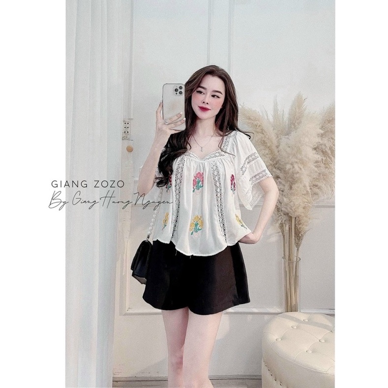 Áo thêu hoa viền ren/áo babydol